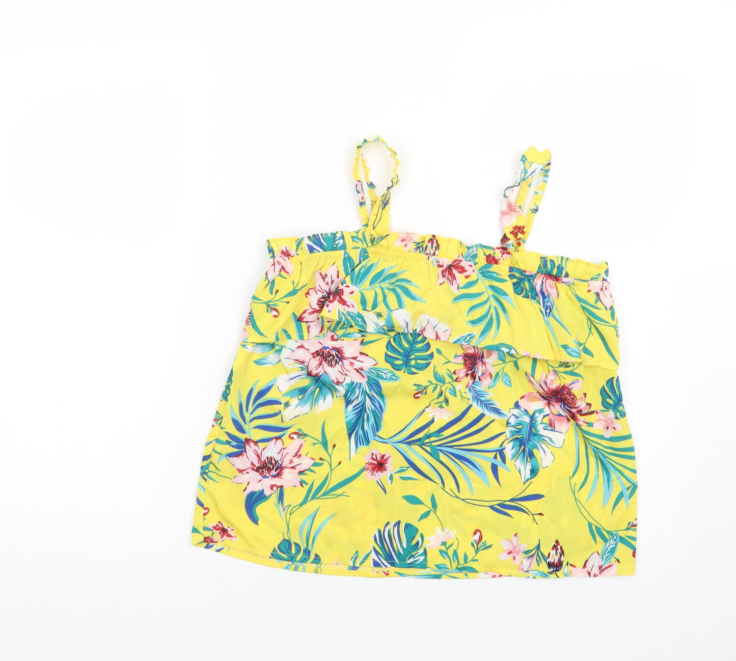 Primark Girls Yellow Floral Polyester Camisole Blouse Size 12-13 Years Square Neck Pullover