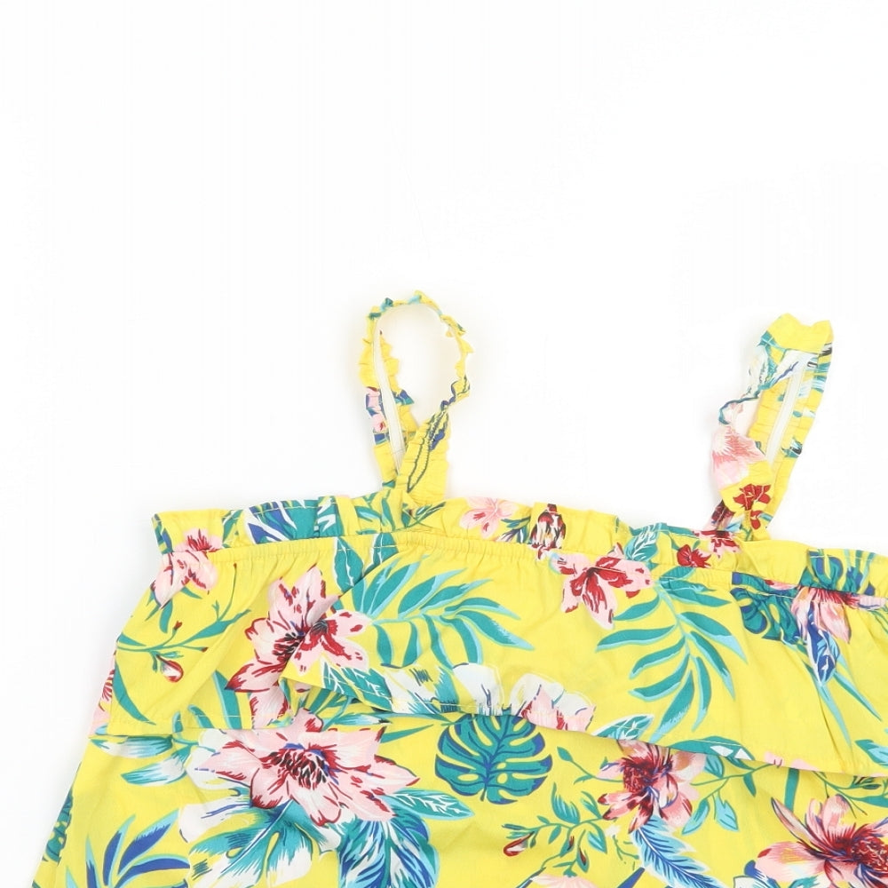 Primark Girls Yellow Floral Polyester Camisole Blouse Size 12-13 Years Square Neck Pullover