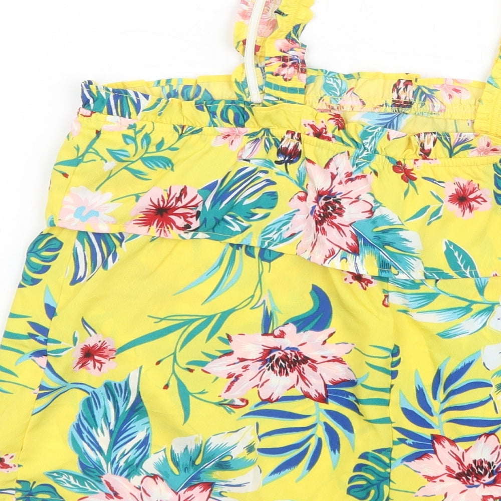 Primark Girls Yellow Floral Polyester Camisole Blouse Size 12-13 Years Square Neck Pullover