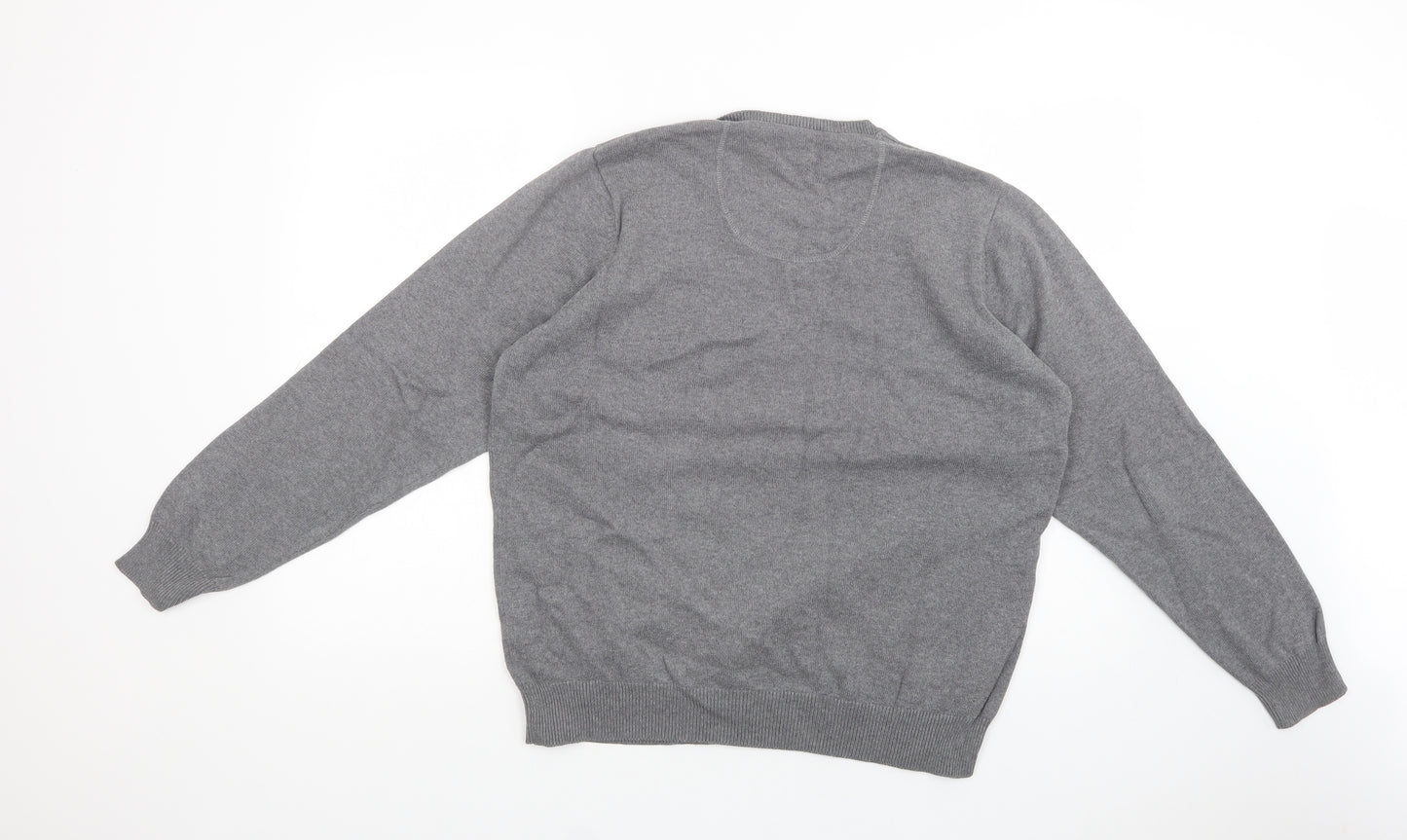 Marks and Spencer Mens Grey V-Neck  Cotton Pullover Jumper Size L