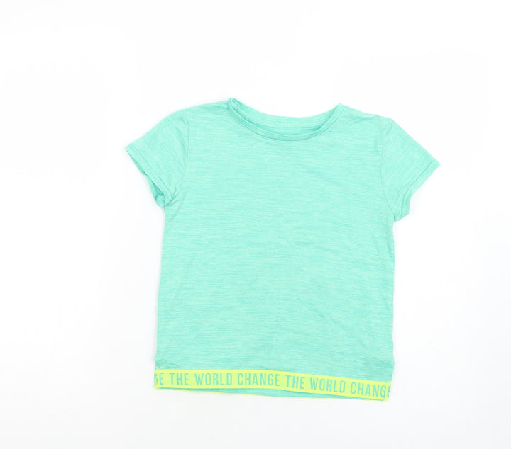 Dunnes Stores Girls Green Polyester Pullover T-Shirt Size 7-8 Years Crew Neck Pullover