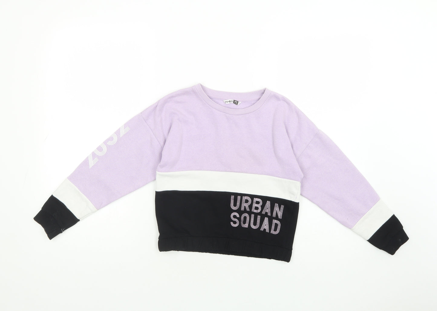 Pep & Co Girls Purple Colourblock Cotton Pullover Sweatshirt Size 8-9 Years  Pullover