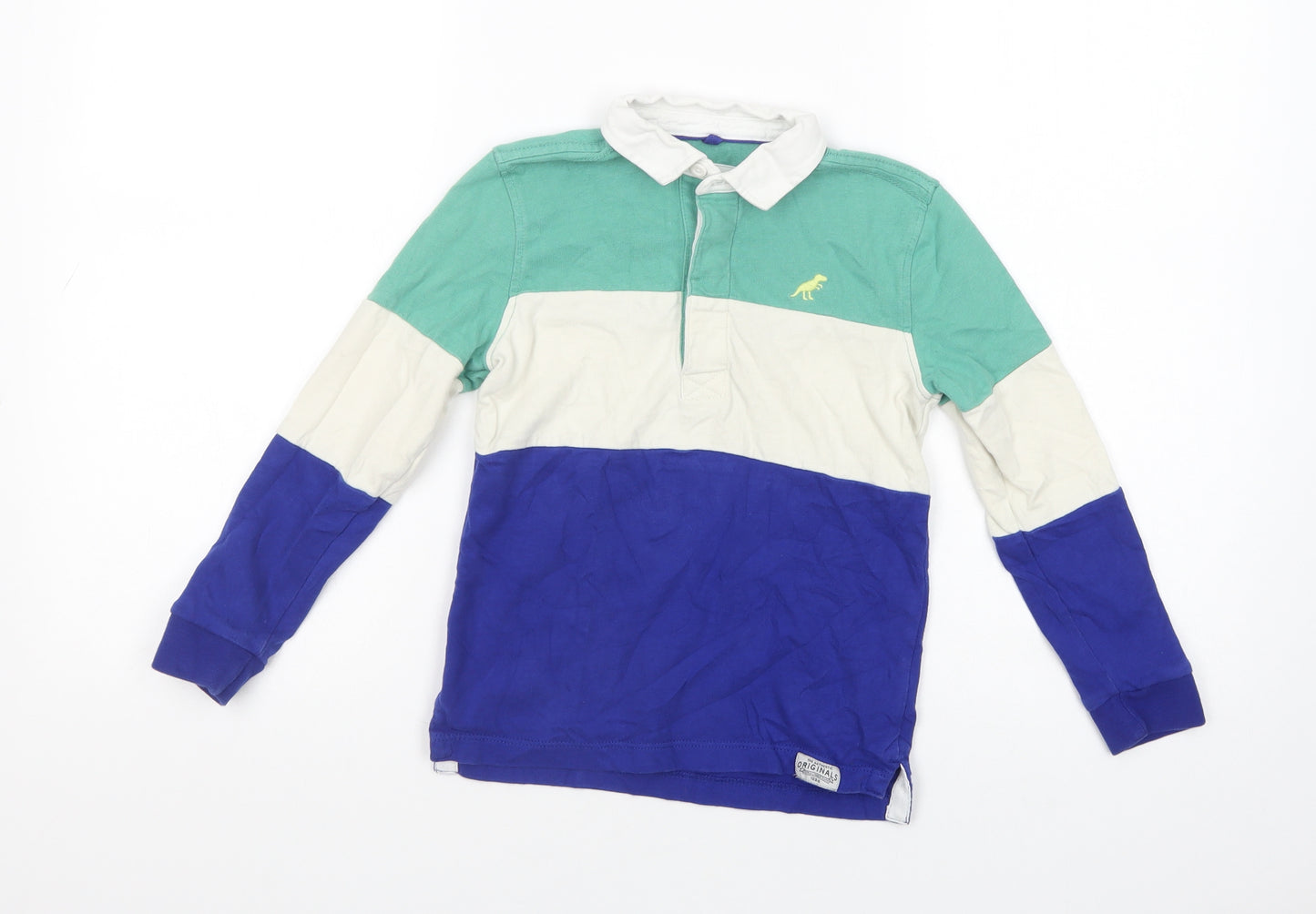 Marks and Spencer Boys Blue Colourblock Cotton Pullover Polo Size 6-7 Years Collared Button
