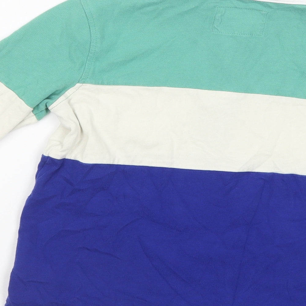 Marks and Spencer Boys Blue Colourblock Cotton Pullover Polo Size 6-7 Years Collared Button