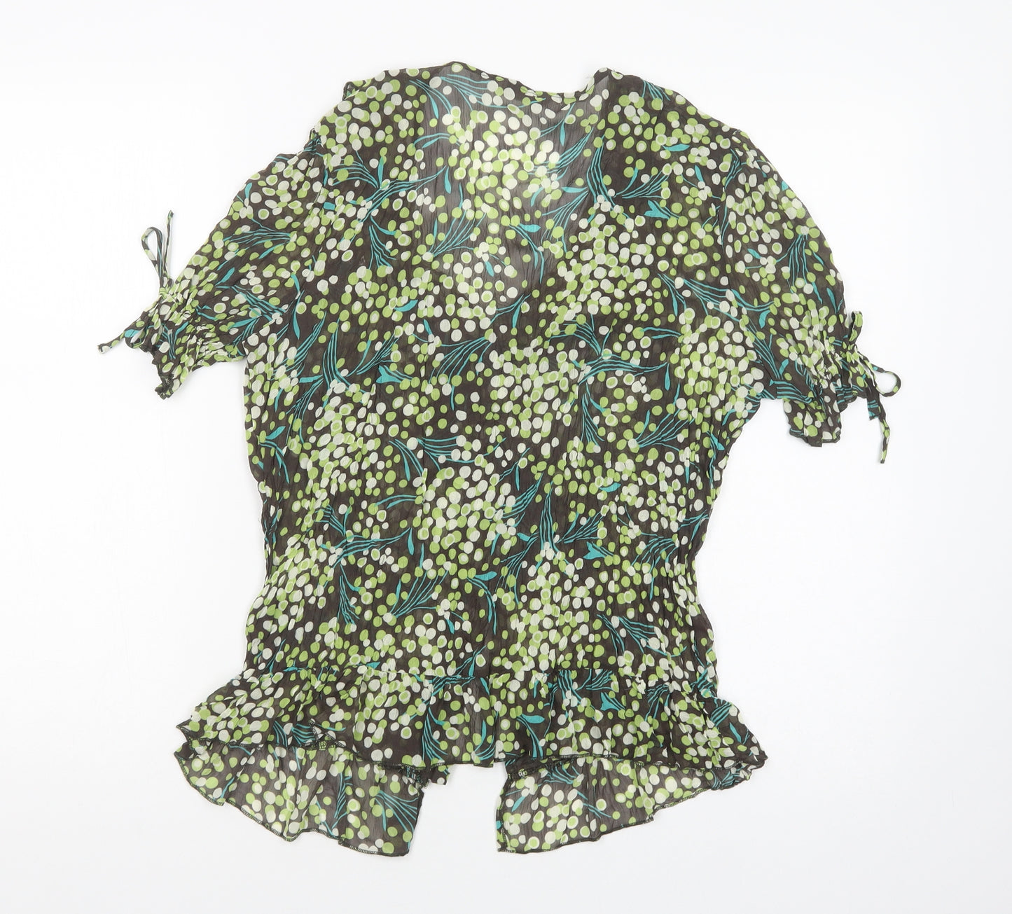 Marks and Spencer Womens Green Floral Polyester Basic Blouse Size 16 V-Neck