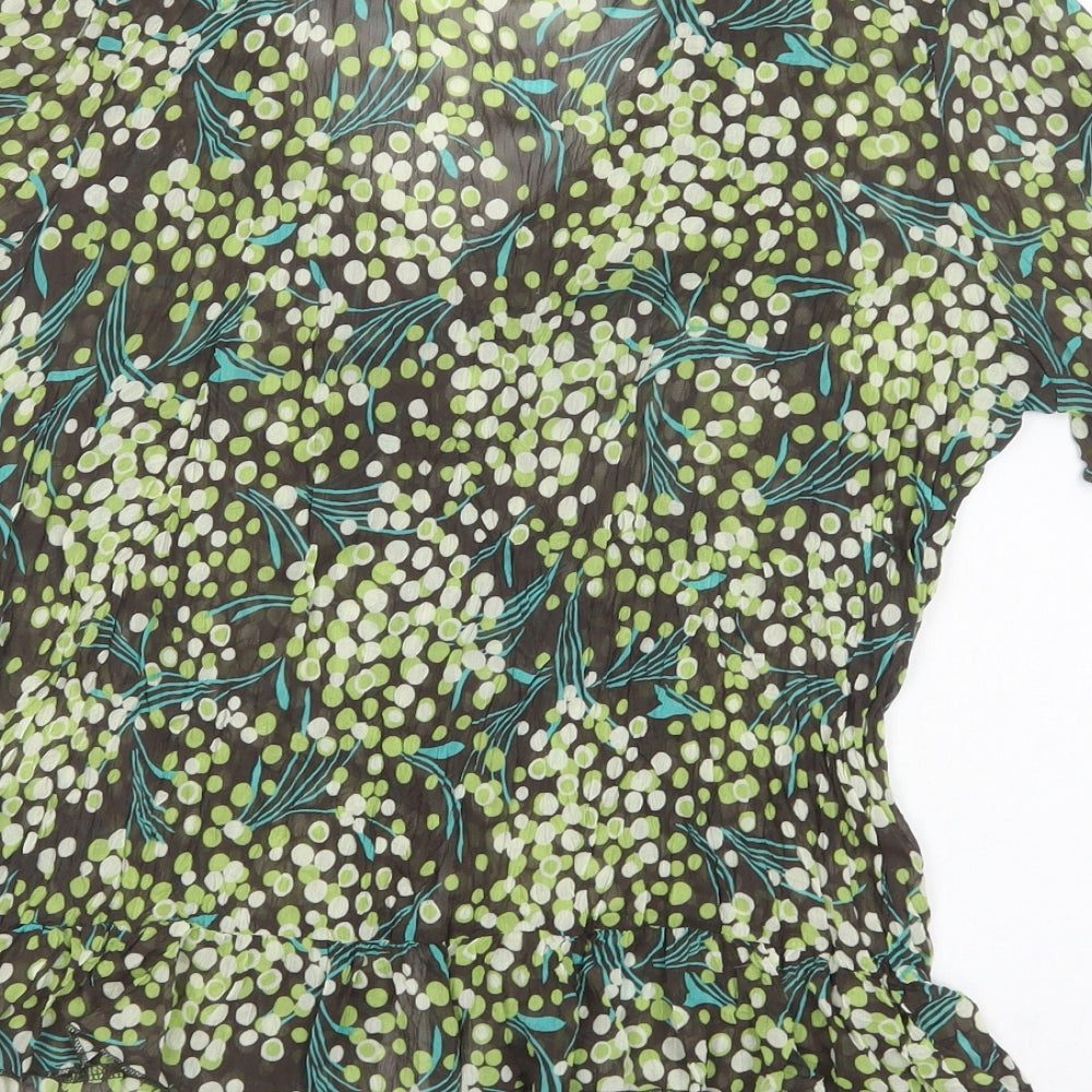 Marks and Spencer Womens Green Floral Polyester Basic Blouse Size 16 V-Neck