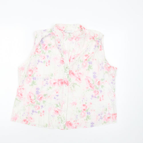 BHS Womens White Floral Polyester Basic Blouse Size 18 V-Neck
