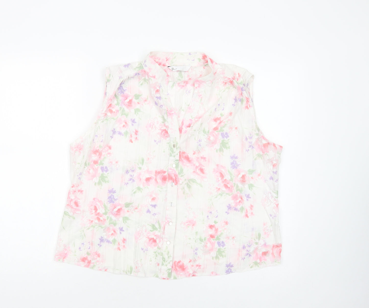 BHS Womens White Floral Polyester Basic Blouse Size 18 V-Neck
