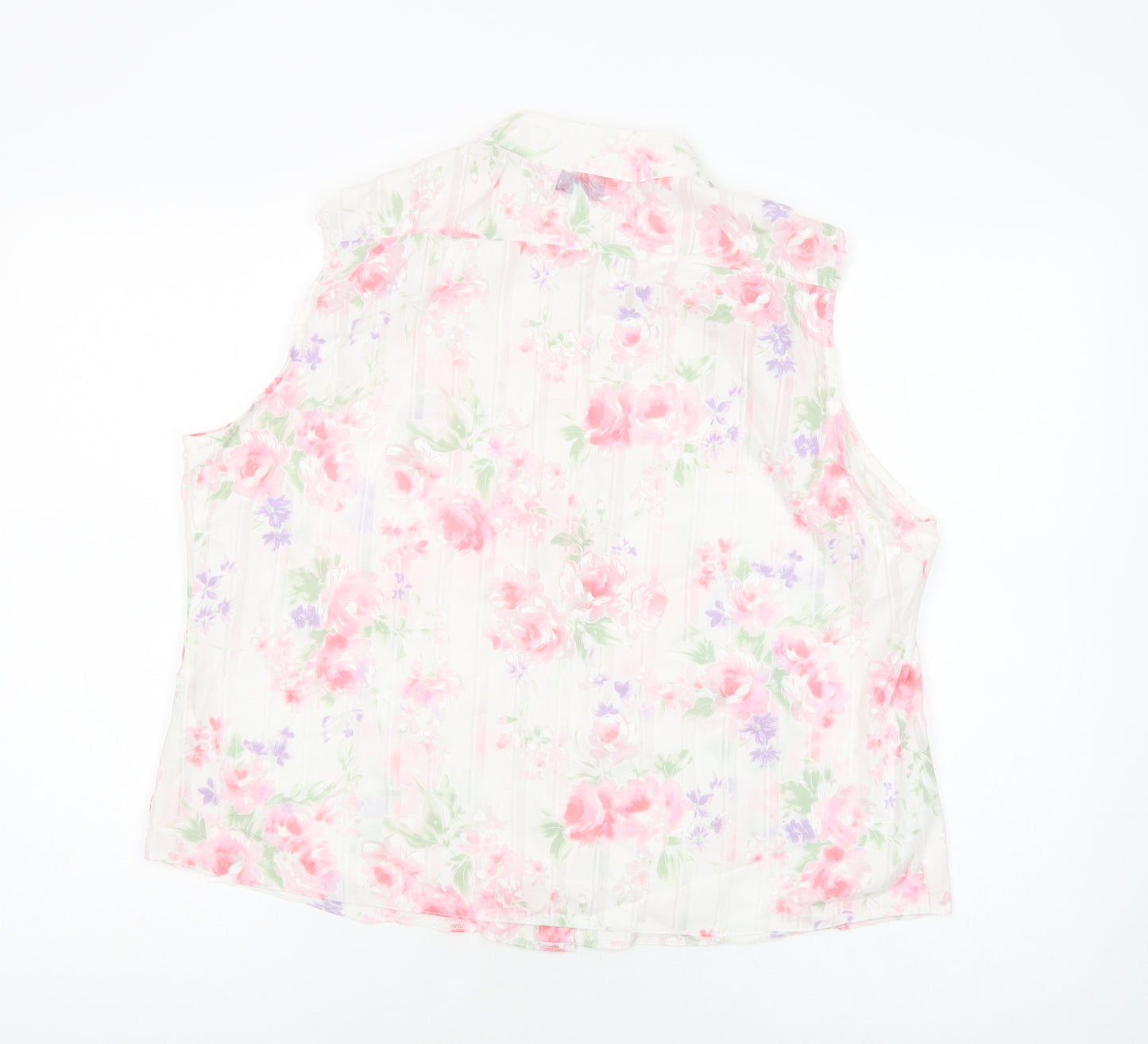 BHS Womens White Floral Polyester Basic Blouse Size 18 V-Neck