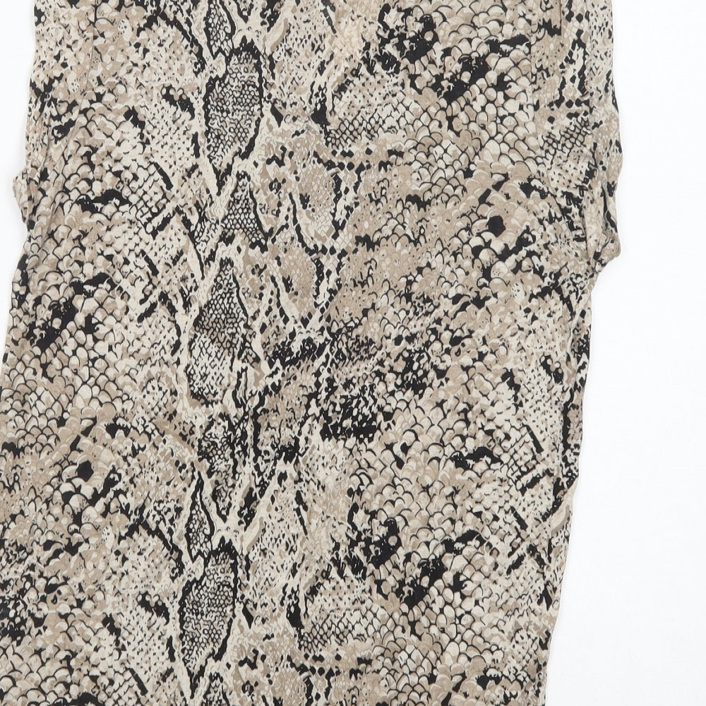 Dunnes Stores Womens Beige Animal Print Viscose Basic Blouse Size 12 V-Neck