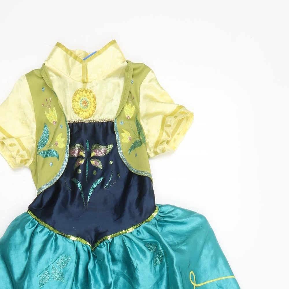 Disney Girls Green Floral Polyester Ball Gown  Size 5-6 Years  Collared  - Fancy Princess Dress