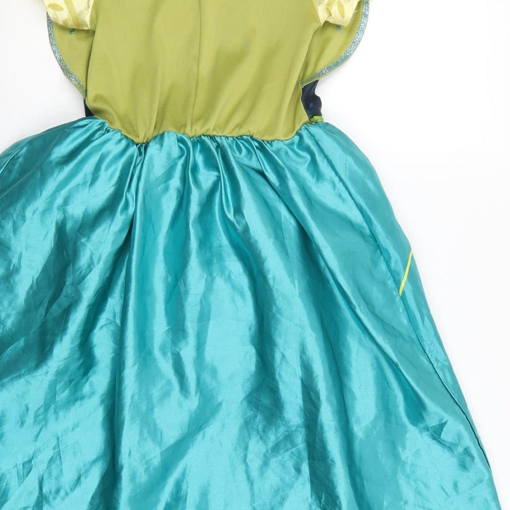Disney Girls Green Floral Polyester Ball Gown  Size 5-6 Years  Collared  - Fancy Princess Dress
