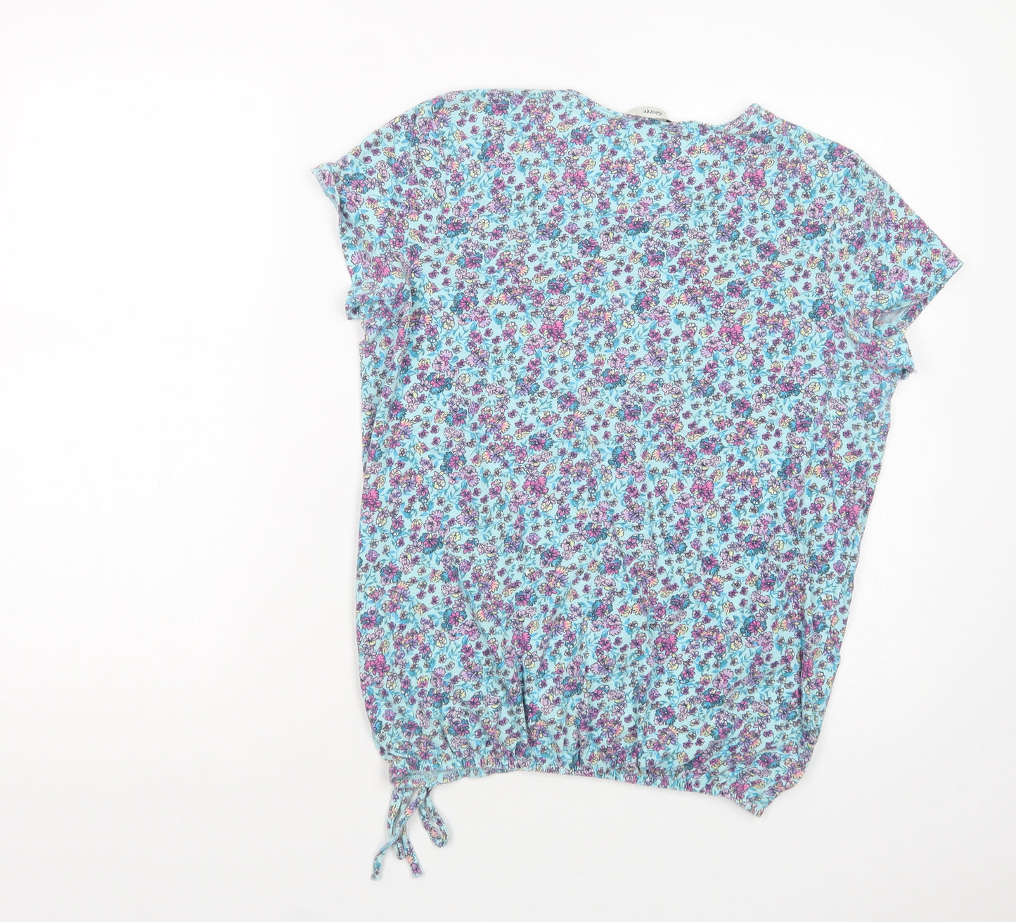 George Womens Blue Floral Cotton Basic T-Shirt Size 12 Crew Neck