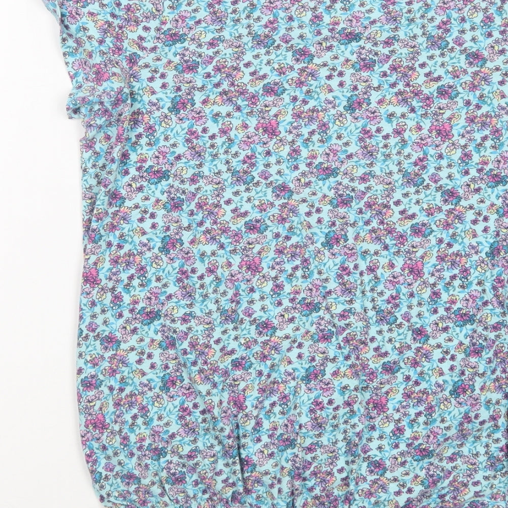 George Womens Blue Floral Cotton Basic T-Shirt Size 12 Crew Neck