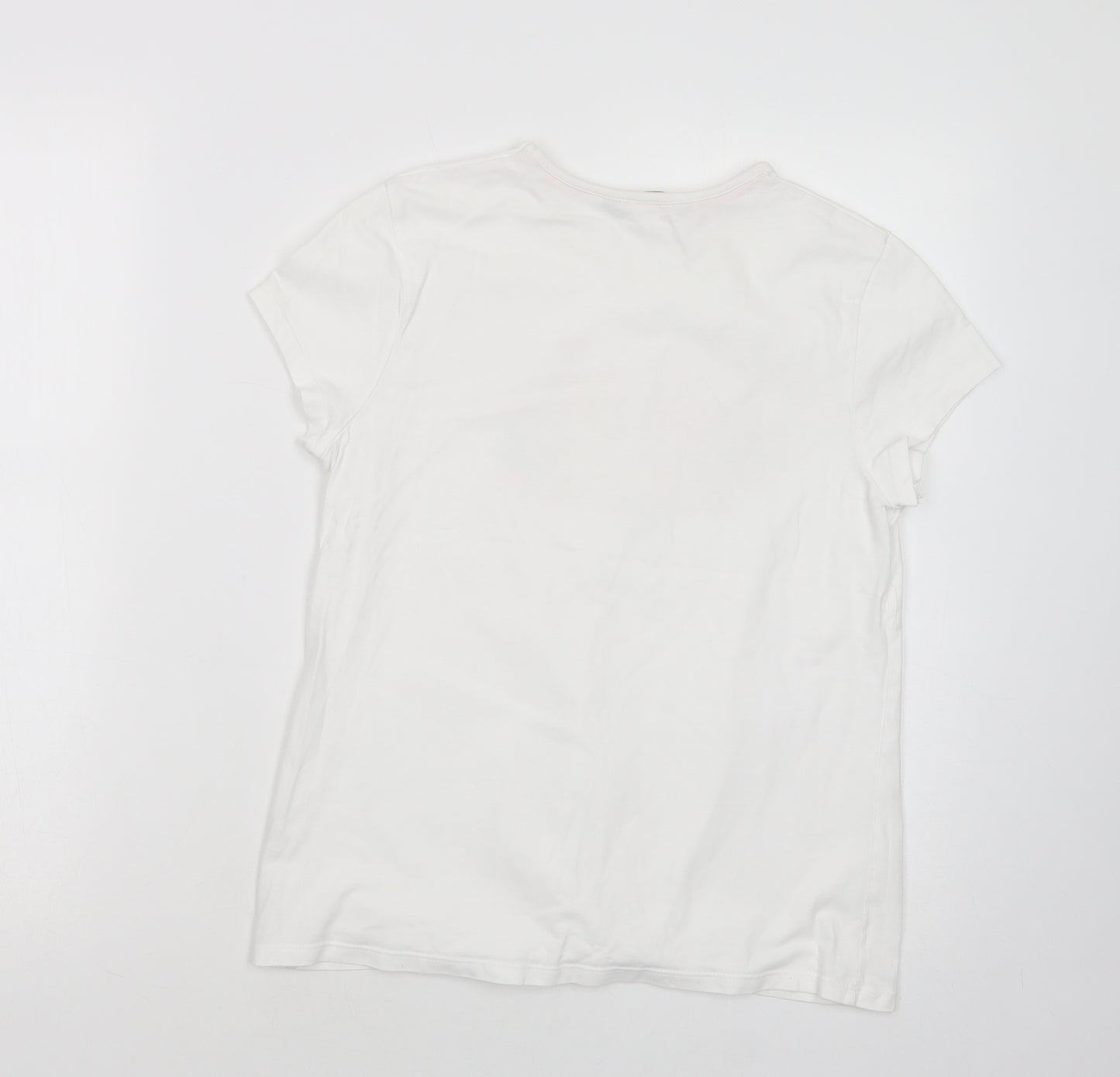 George Girls White  Cotton Pullover T-Shirt Size 13-14 Years Crew Neck Pullover - Flamingo