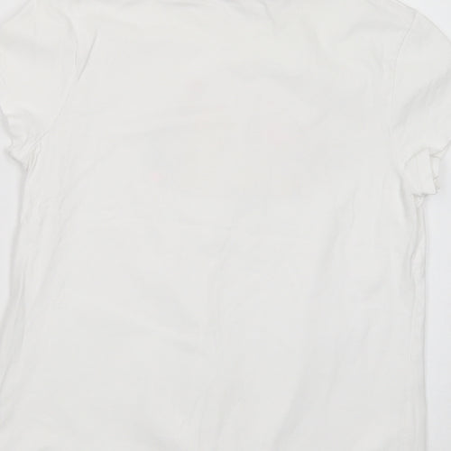 George Girls White  Cotton Pullover T-Shirt Size 13-14 Years Crew Neck Pullover - Flamingo