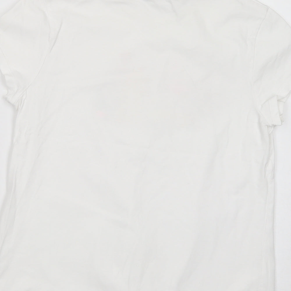 George Girls White  Cotton Pullover T-Shirt Size 13-14 Years Crew Neck Pullover - Flamingo