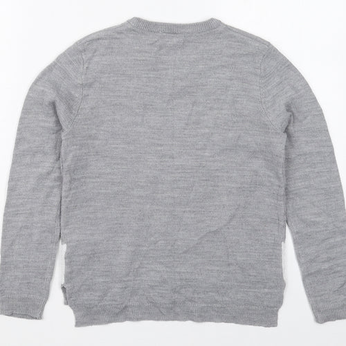 Pepperts Girls Grey Crew Neck  Acrylic Pullover Jumper    - Penguin