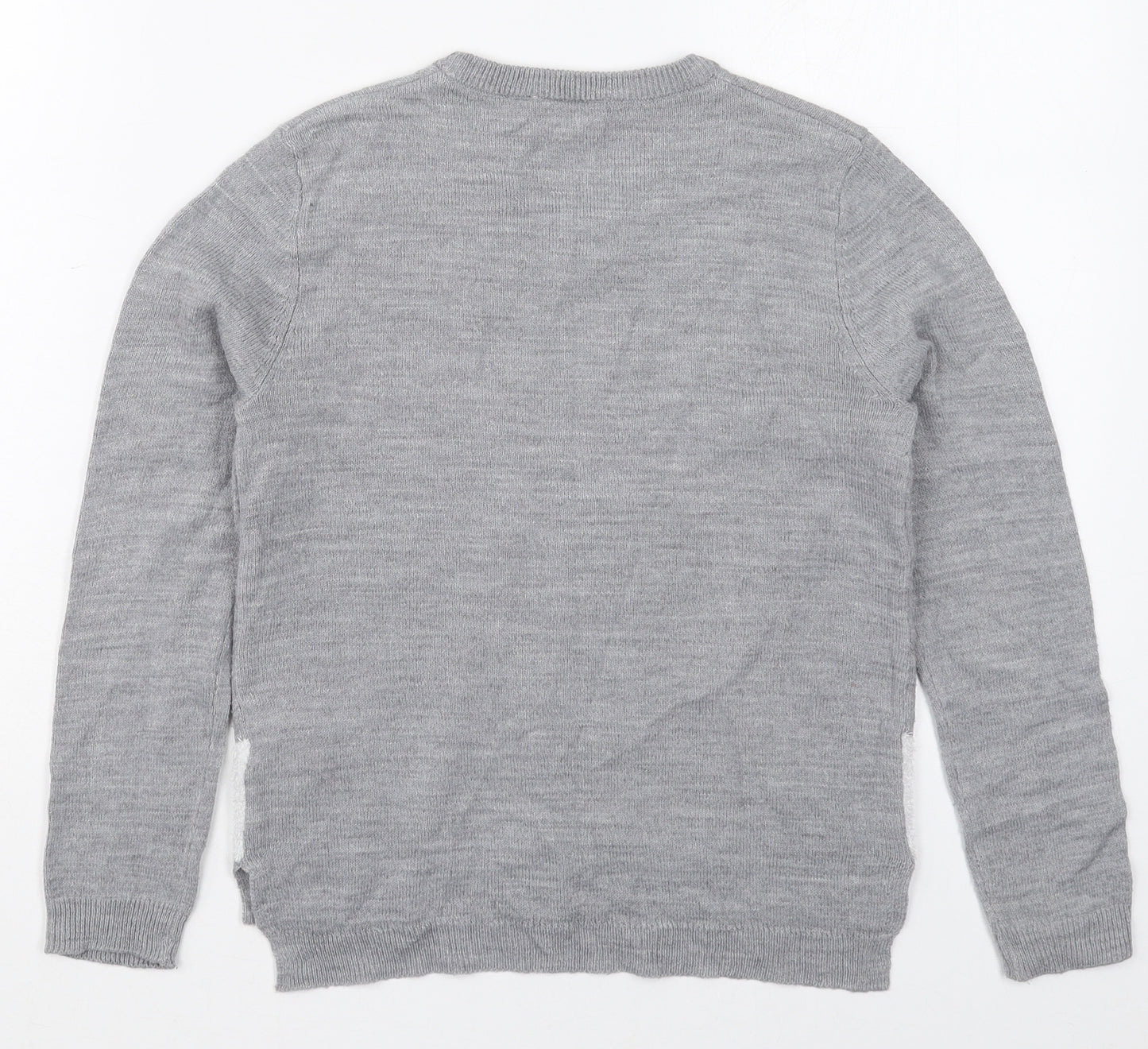 Pepperts Girls Grey Crew Neck  Acrylic Pullover Jumper    - Penguin