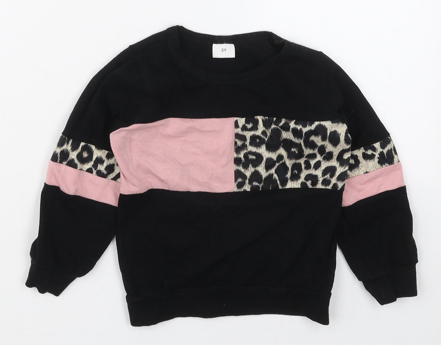 Preworn Girls Black Animal Print Cotton Pullover Sweatshirt Size 3 Years  Pullover
