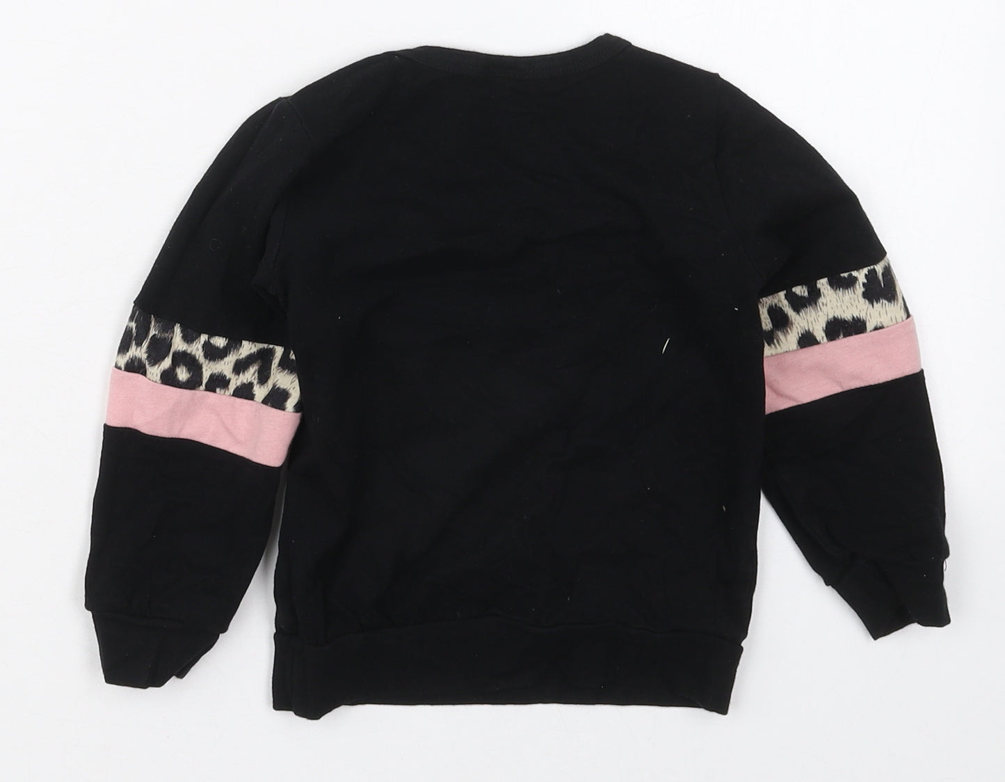 Preworn Girls Black Animal Print Cotton Pullover Sweatshirt Size 3 Years  Pullover