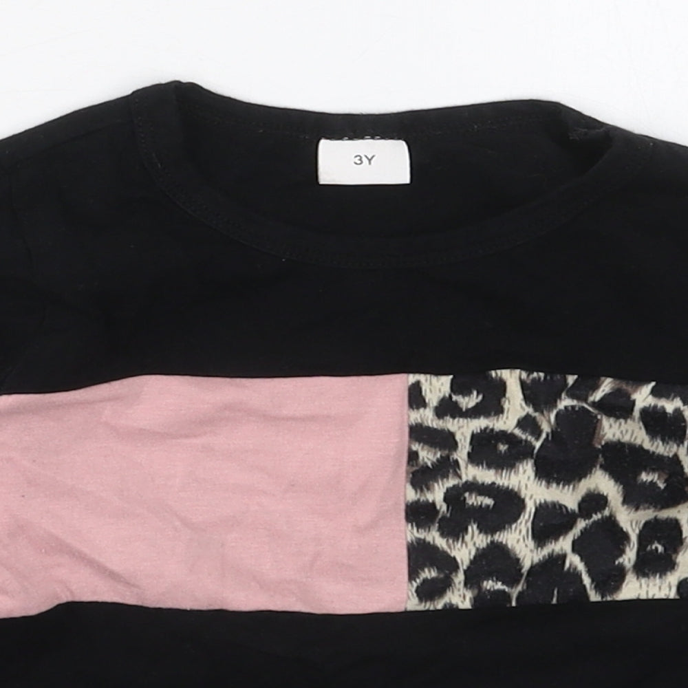 Preworn Girls Black Animal Print Cotton Pullover Sweatshirt Size 3 Years  Pullover