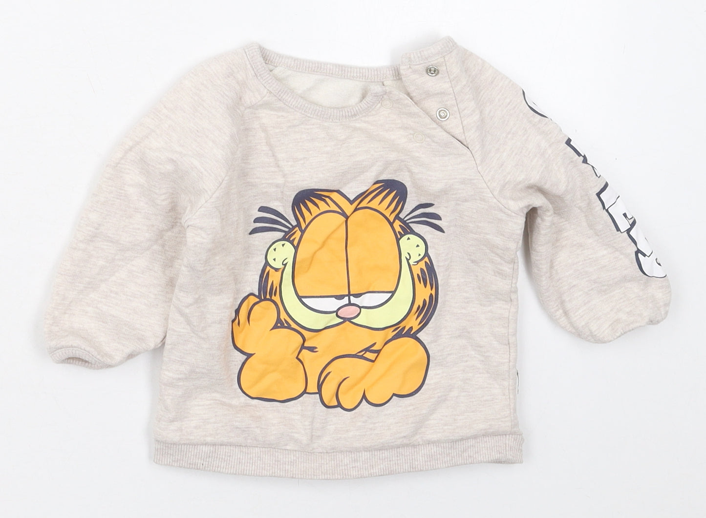 George Girls Beige  Cotton Basic T-Shirt Size 6-9 Months Crew Neck Pullover - Garfield