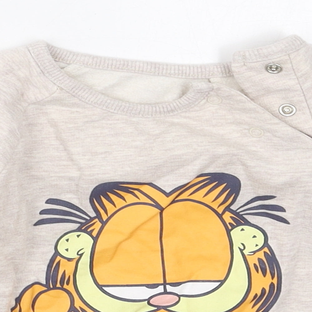 George Girls Beige  Cotton Basic T-Shirt Size 6-9 Months Crew Neck Pullover - Garfield