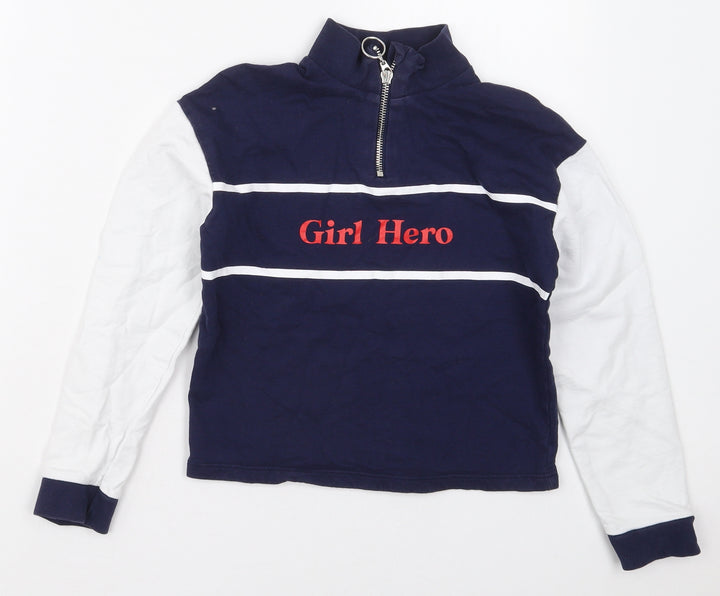 George Girls Blue Cotton Pullover Sweatshirt Size 8-9 Years Zip - Girl Hero