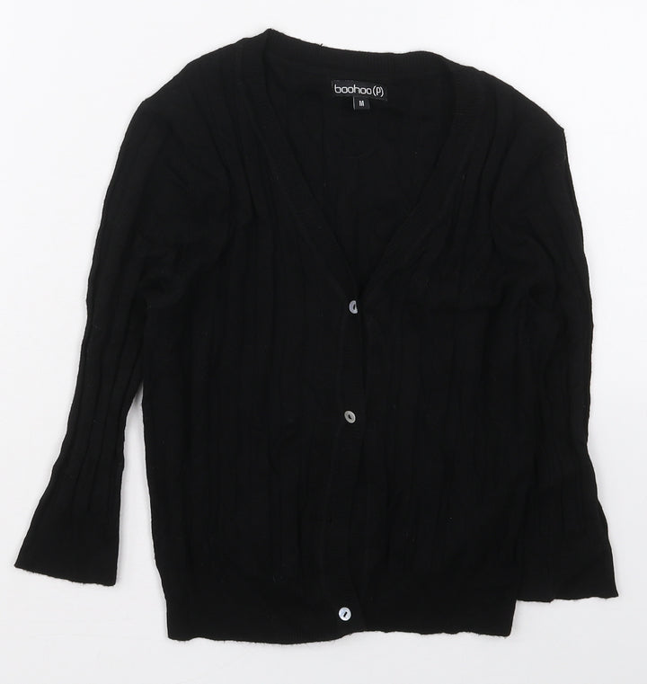Boohoo Womens Black V-Neck  Viscose Cardigan Jumper Size M