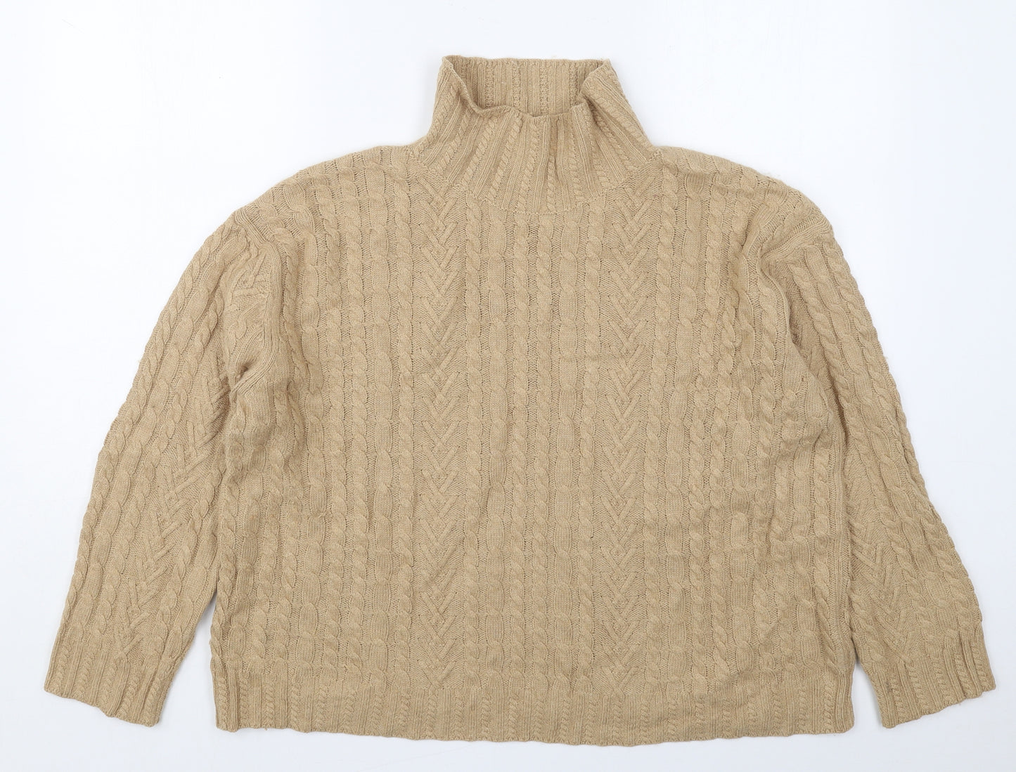 Marks and Spencer Womens Beige High Neck  Cotton Pullover Jumper Size L