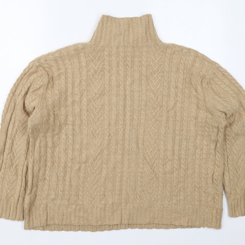 Marks and Spencer Womens Beige High Neck  Cotton Pullover Jumper Size L