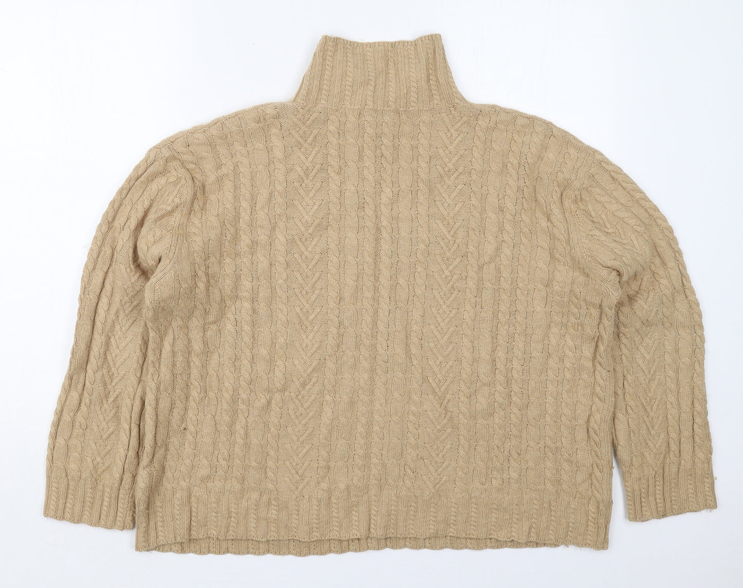 Marks and Spencer Womens Beige High Neck  Cotton Pullover Jumper Size L