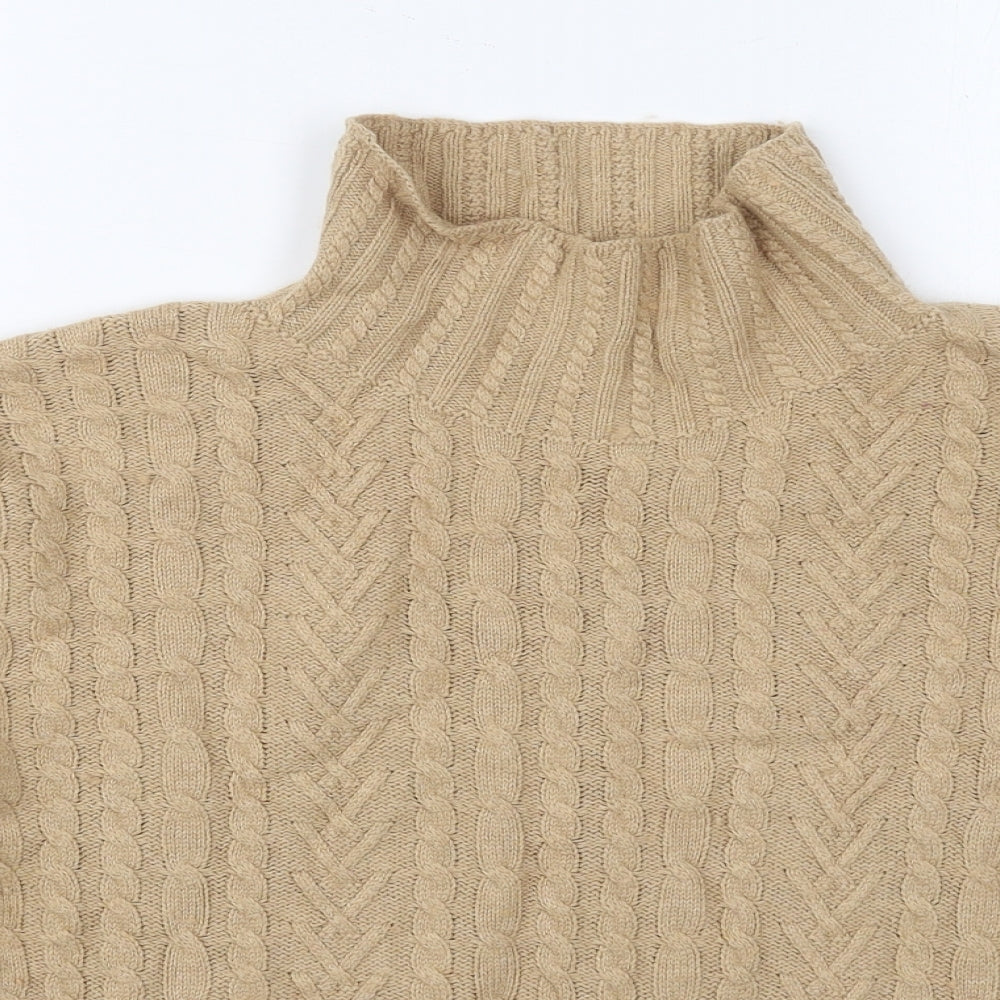 Marks and Spencer Womens Beige High Neck  Cotton Pullover Jumper Size L