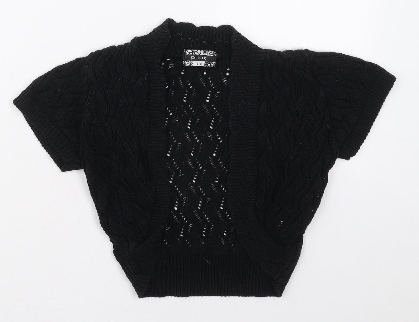 Pilot Womens Black V-Neck  Acrylic Cardigan Jumper Size S