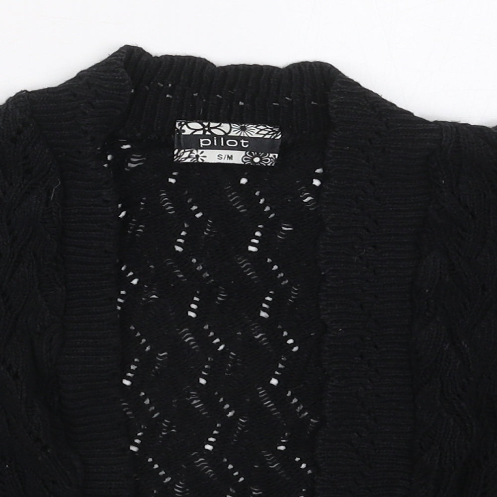 Pilot Womens Black V-Neck  Acrylic Cardigan Jumper Size S