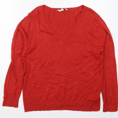 Peacocks Womens Red V-Neck  Acrylic Pullover Jumper Size 16