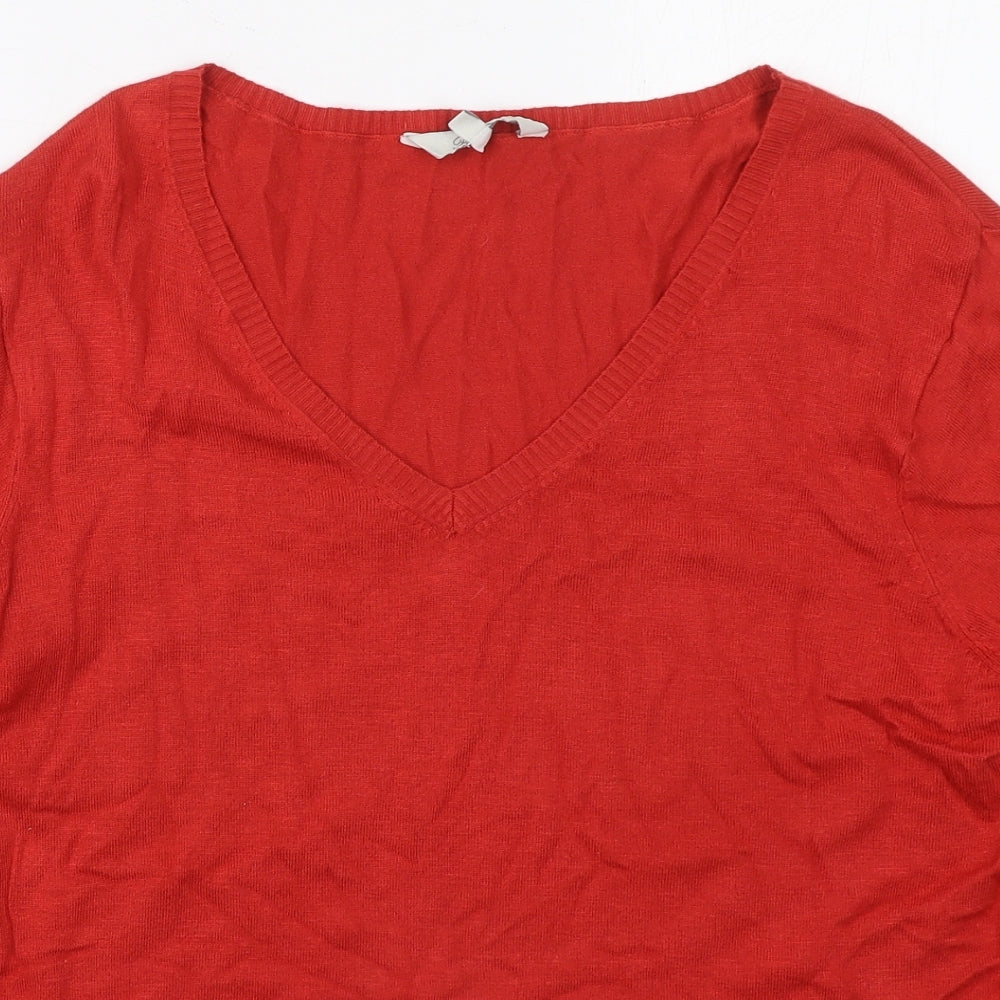Peacocks Womens Red V-Neck  Acrylic Pullover Jumper Size 16