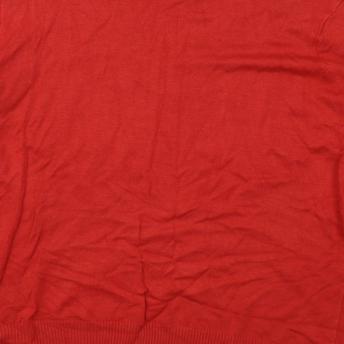 Peacocks Womens Red V-Neck  Acrylic Pullover Jumper Size 16