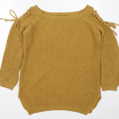 Cameo Rose Womens Yellow Boat Neck  Acrylic Pullover Jumper Size S