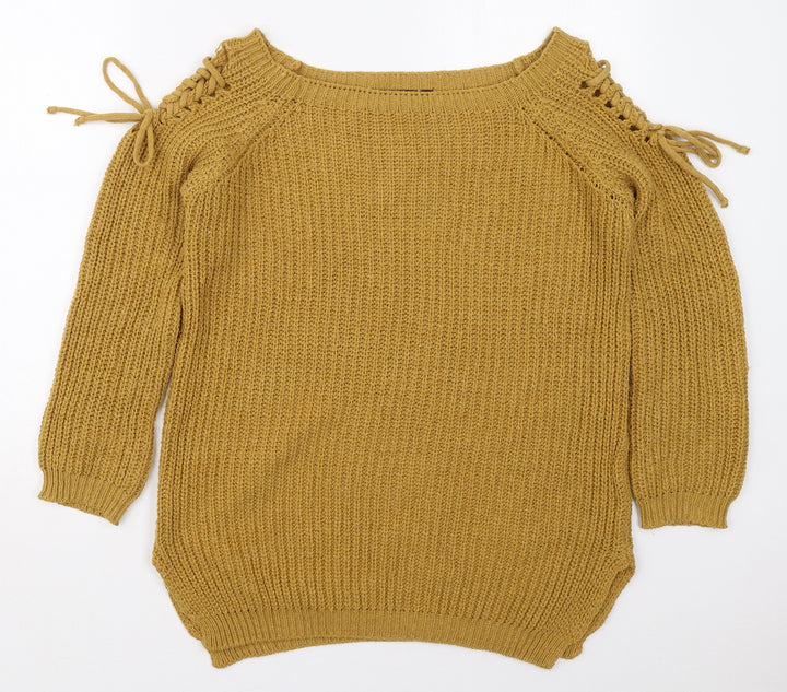 Cameo Rose Womens Yellow Boat Neck  Acrylic Pullover Jumper Size S