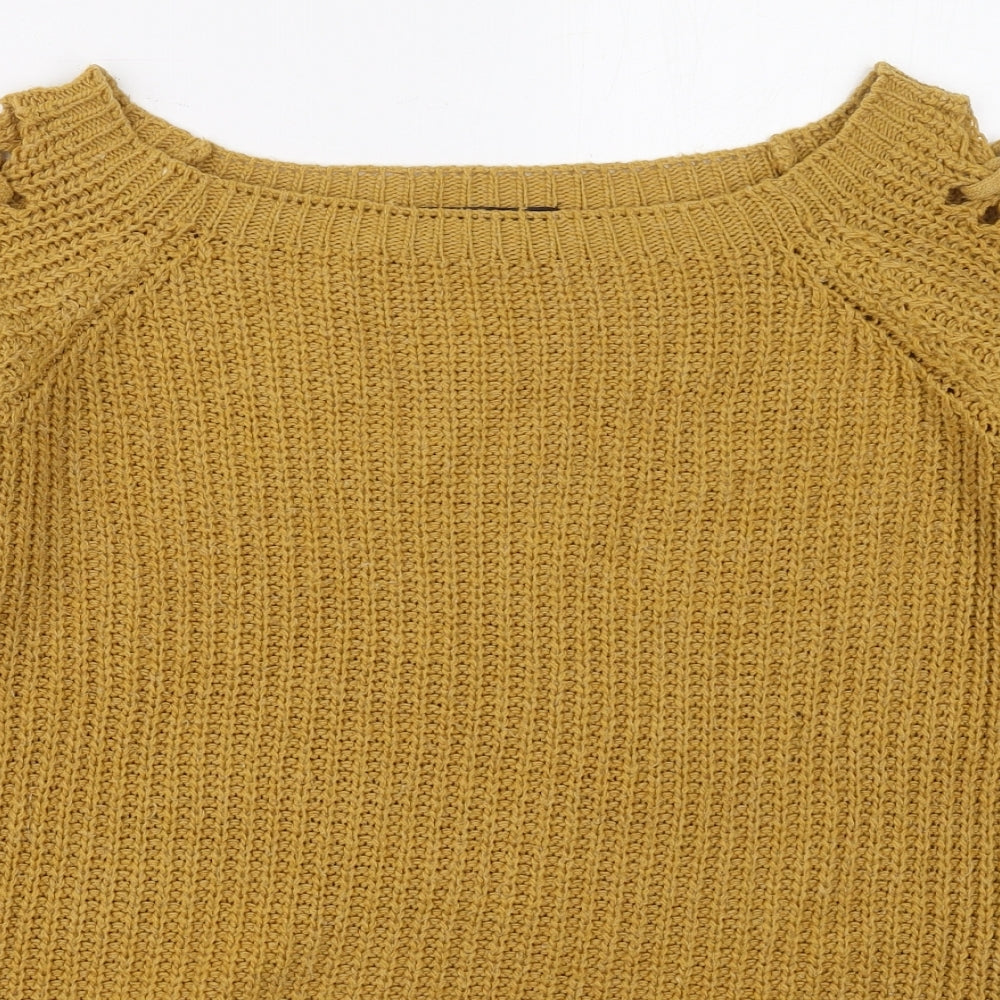 Cameo Rose Womens Yellow Boat Neck  Acrylic Pullover Jumper Size S