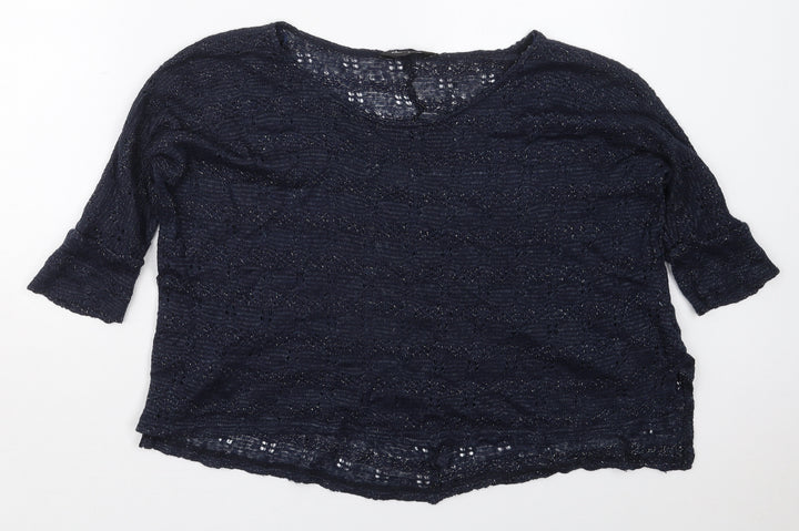 Miss Selfridge Womens Blue Boat Neck  Acrylic Pullover Jumper Size 6