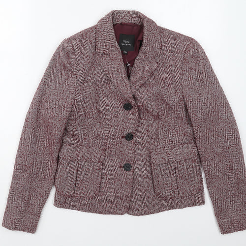 NEXT Womens Red Herringbone Polyester Jacket Blazer Size 10