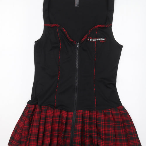 Ann Summers Womens Black Check Polyester Mini  Size 14  Square Neck Zip - Red School of Seduction