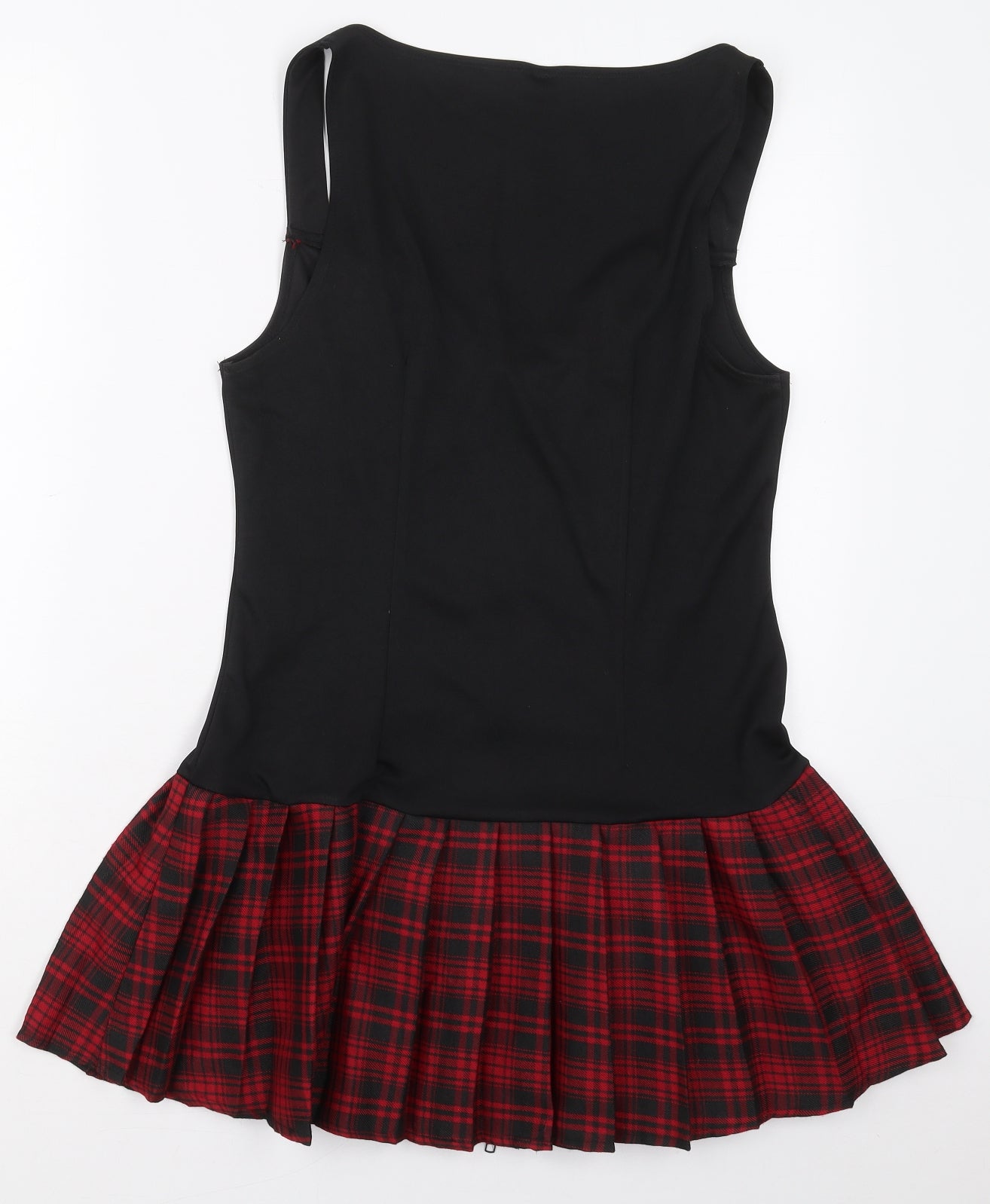 Ann Summers Womens Black Check Polyester Mini  Size 14  Square Neck Zip - Red School of Seduction