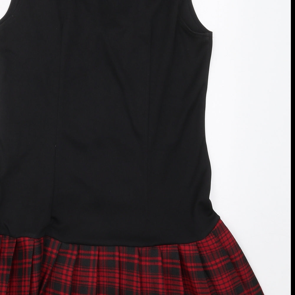 Ann Summers Womens Black Check Polyester Mini  Size 14  Square Neck Zip - Red School of Seduction