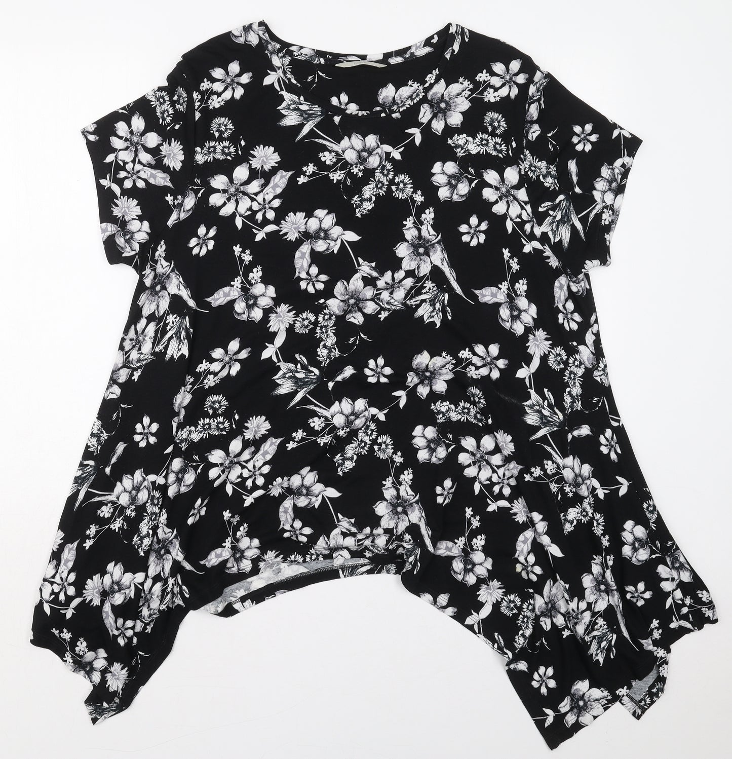 George Womens Black Floral Viscose Basic T-Shirt Size 12 Round Neck