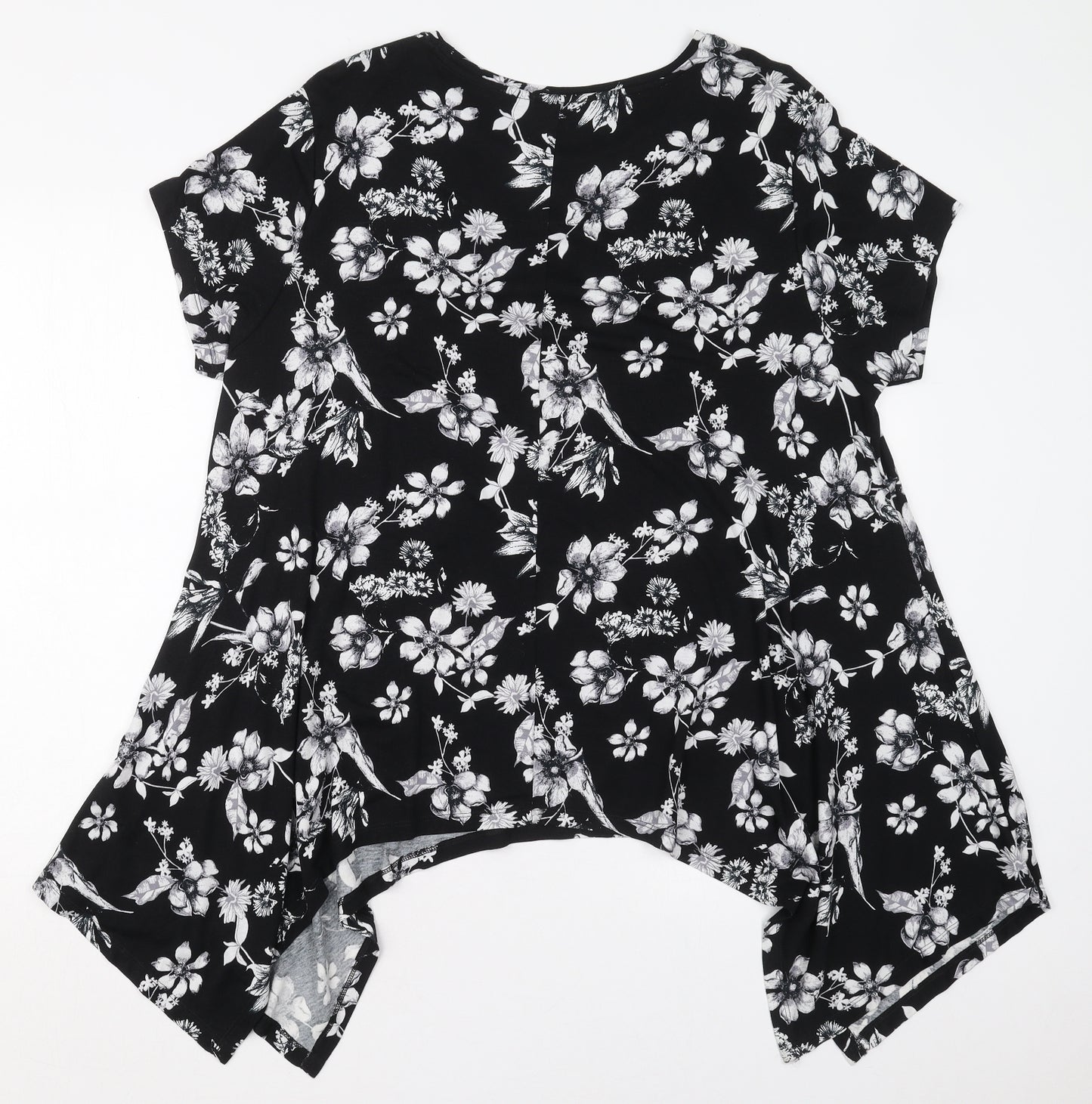 George Womens Black Floral Viscose Basic T-Shirt Size 12 Round Neck