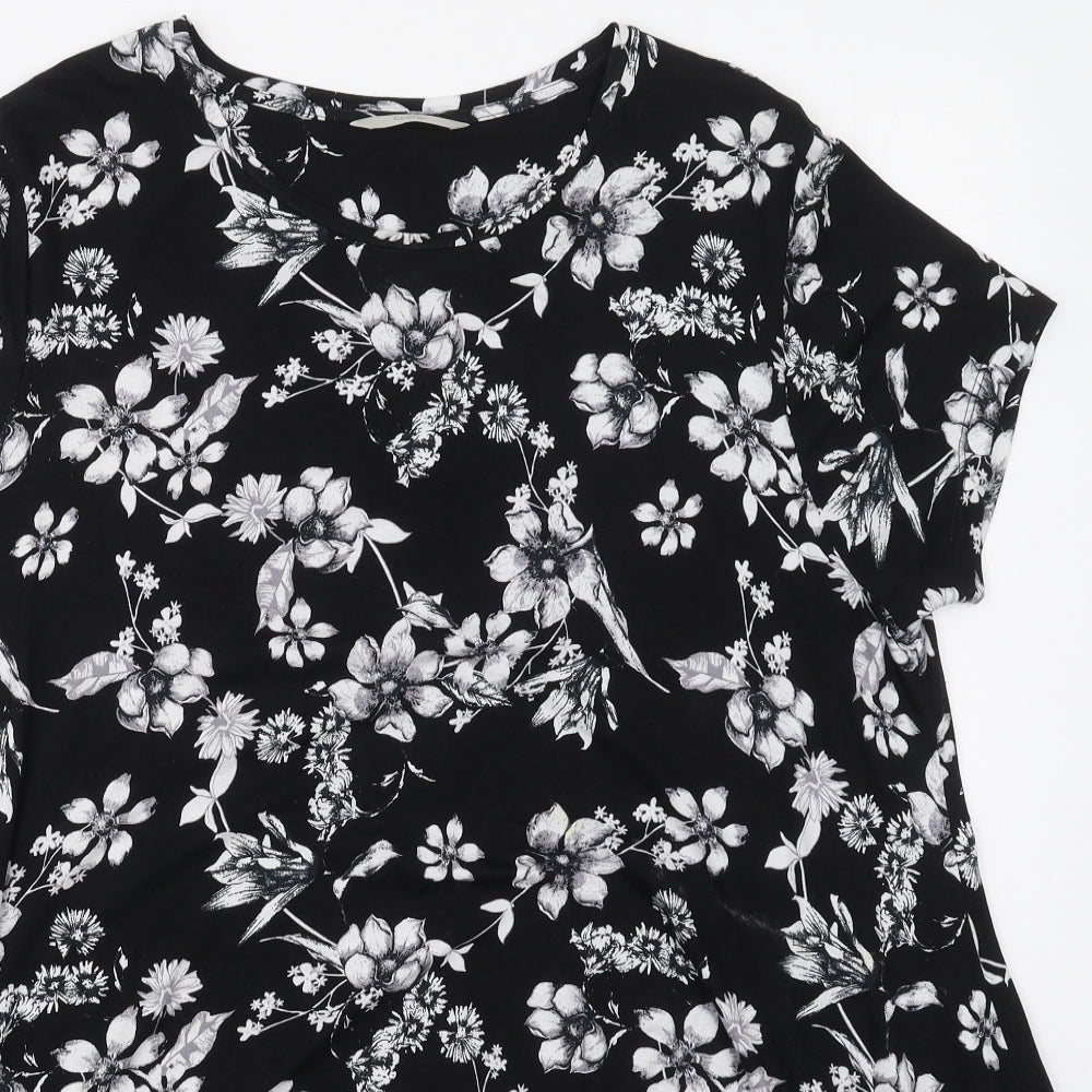 George Womens Black Floral Viscose Basic T-Shirt Size 12 Round Neck